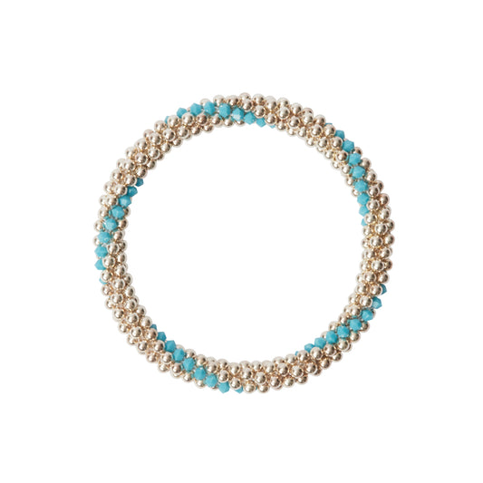 Sterling silver beaded bracelet with Turquoise Swarovski crystals in a line design