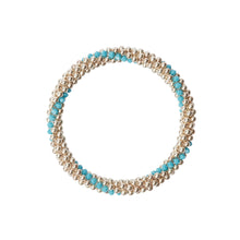 Load image into Gallery viewer, Sterling silver beaded bracelet with Turquoise Swarovski crystals in a line design
