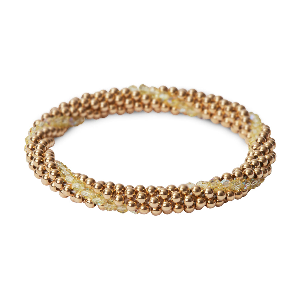 14 Kt gold filled beaded bracelet with Jonquil Swarovski crystals in a line design