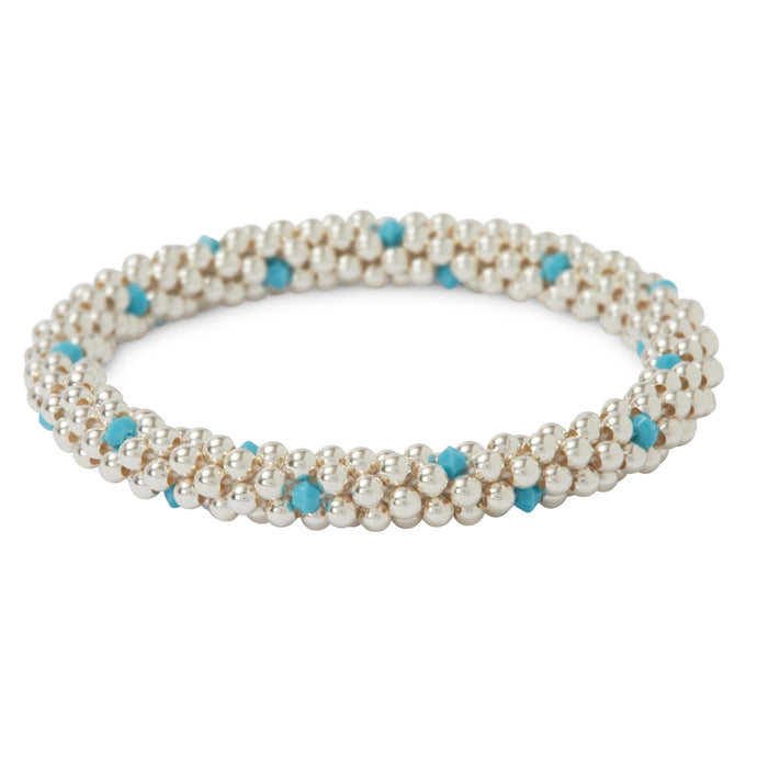 Sterling silver beaded bracelet with Turquoise Swarovski crystals in a dot design